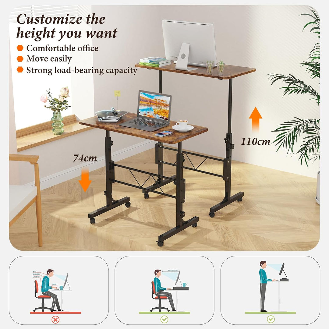 80x40cm Laptoptisch mit Rollen, Laptoptisch Höhenverstellbarer 69-110 cm, Computertisch Mobiler Steh
