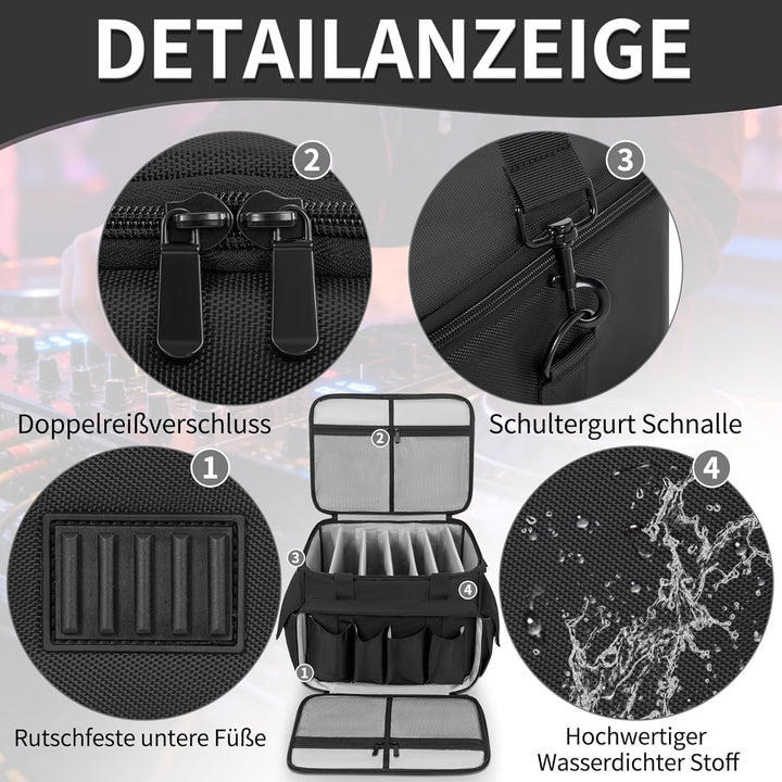 DJ Tasche, 1680D Nylon DJ Gigbag mit Abnehmbaren Trennwänden und Boden, DJ Kabel Organizer Tasche fü