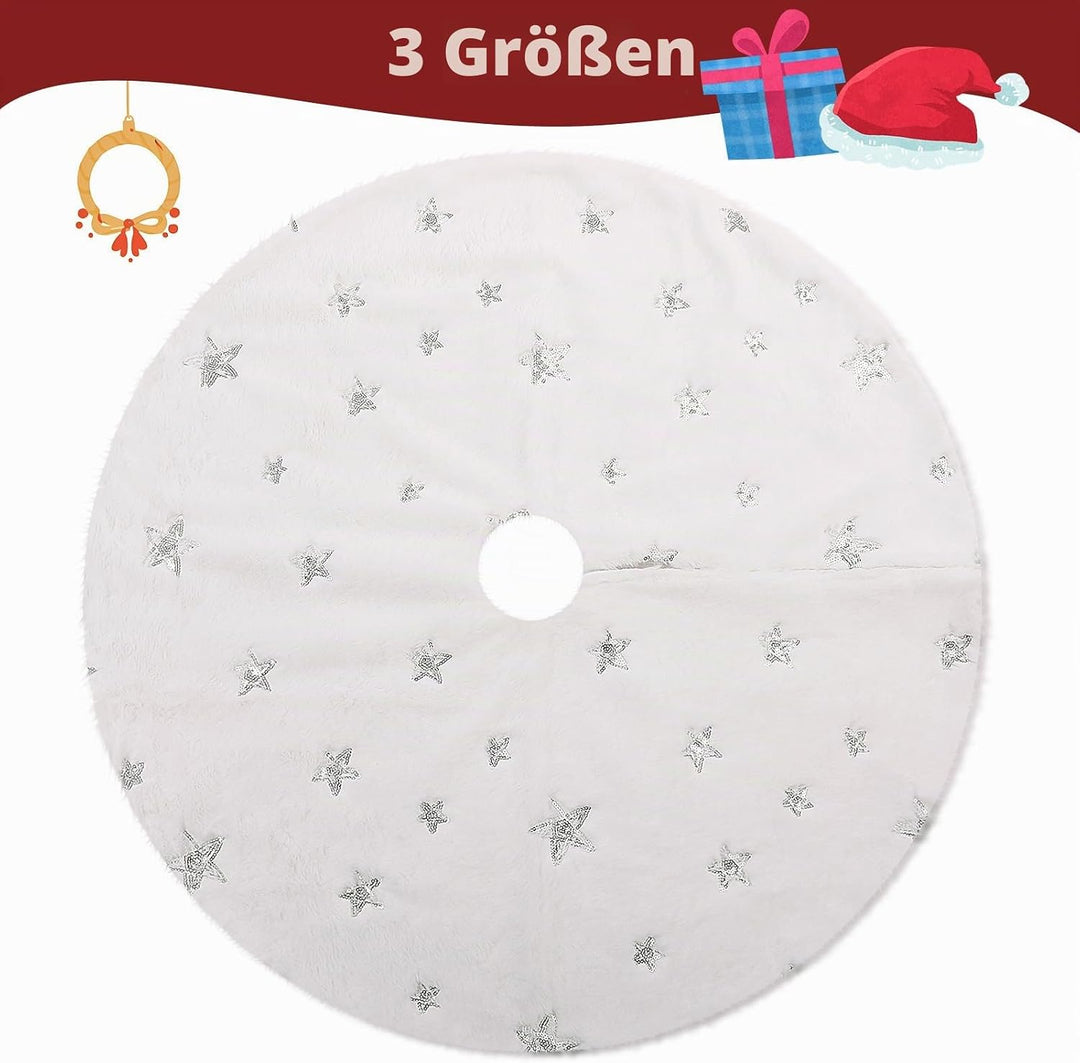 KONVINIT Weihnachtsbaumdecke Round Christbaumdecke Weiss Luxus Kunstfell Weihnachtsbaumrock mit Pail