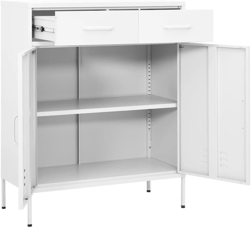 Homvdxl Aufbewahrungsschrank aus Metall mit 2 Schubladen, Aktenschrank mit 2 Türen und Regalen, 80x3