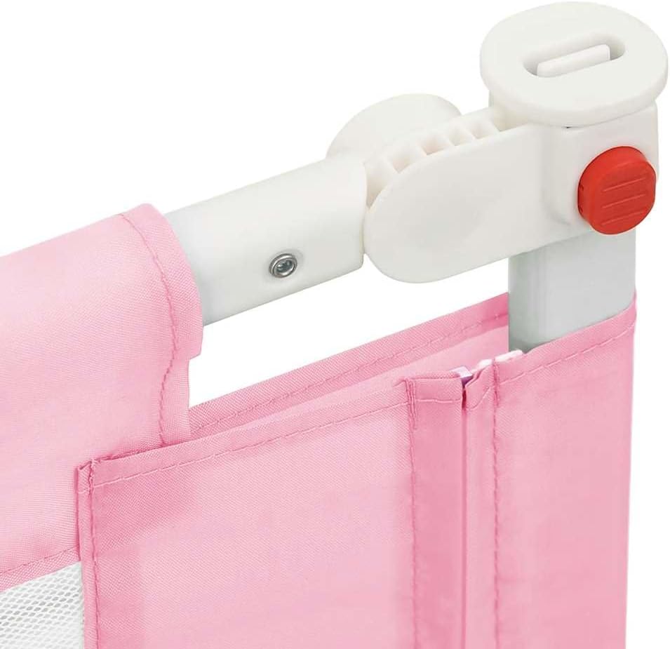 Kleinkind-Bettschutzgitter Rosa aus Stoff und Metall 90x25 cm, höhenverstellbar 70-95 cm, Rausfallsc