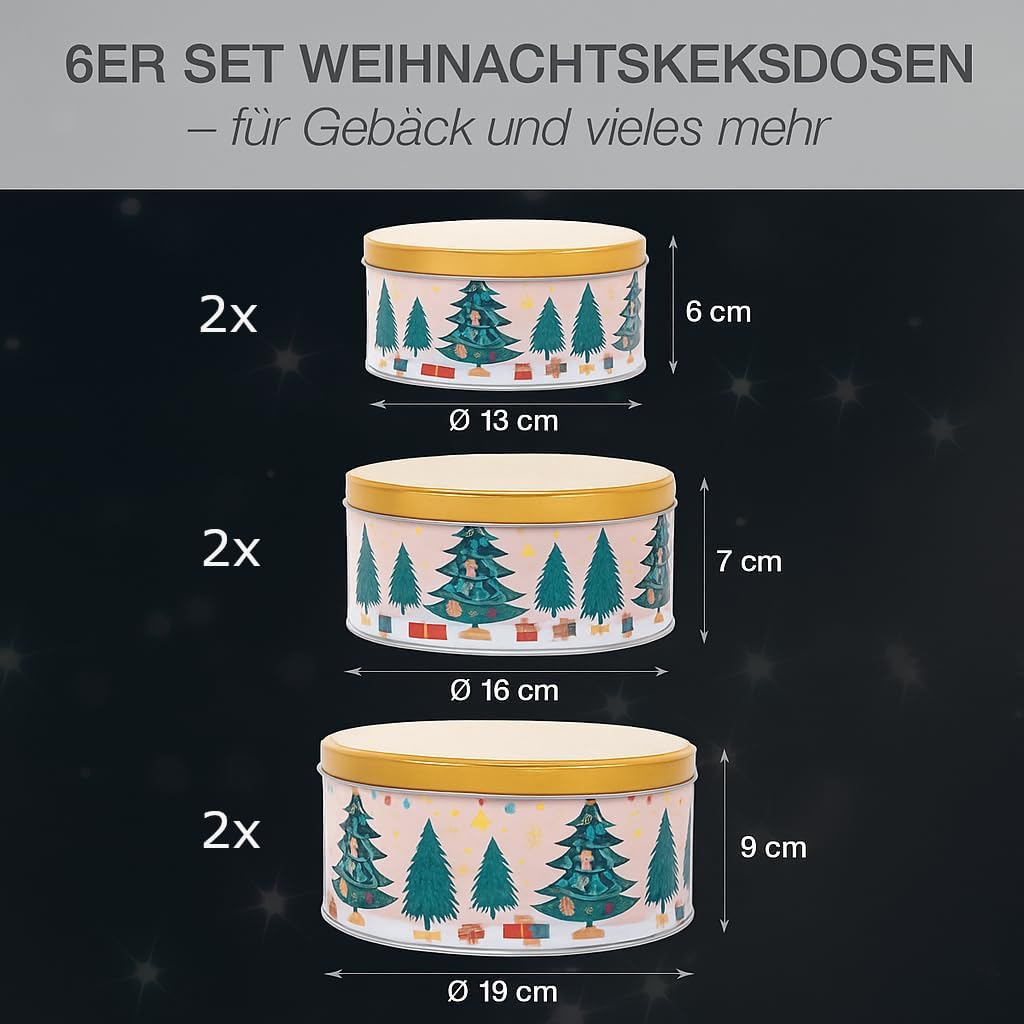Moritz & Moritz Keksdose Metall Weihnachten, Keksdosen 6er Set Rund - Blechdose mit Deckel im festli
