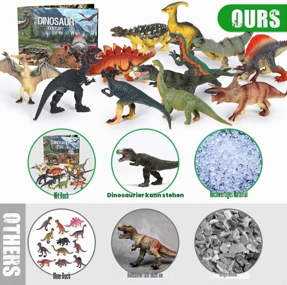 FRUSE Dinosaurier Spielzeug Set, 12 Stück Realistisches Figuren Spielset einschliesslich T-Rex, Carn