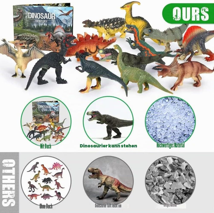 FRUSE Dinosaurier Spielzeug Set, 12 Stück Realistisches Figuren Spielset einschliesslich T-Rex, Carn