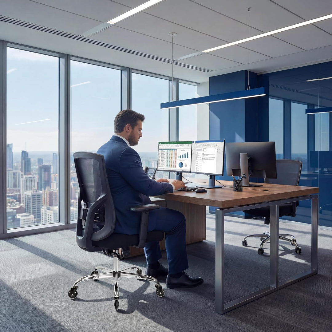 MELOKEA Bürostuhl 200KG XL [Lendenkissen Inklusive], Bürostuhl Ergonomisch 56 cm Sitzkissen, 56 cm S