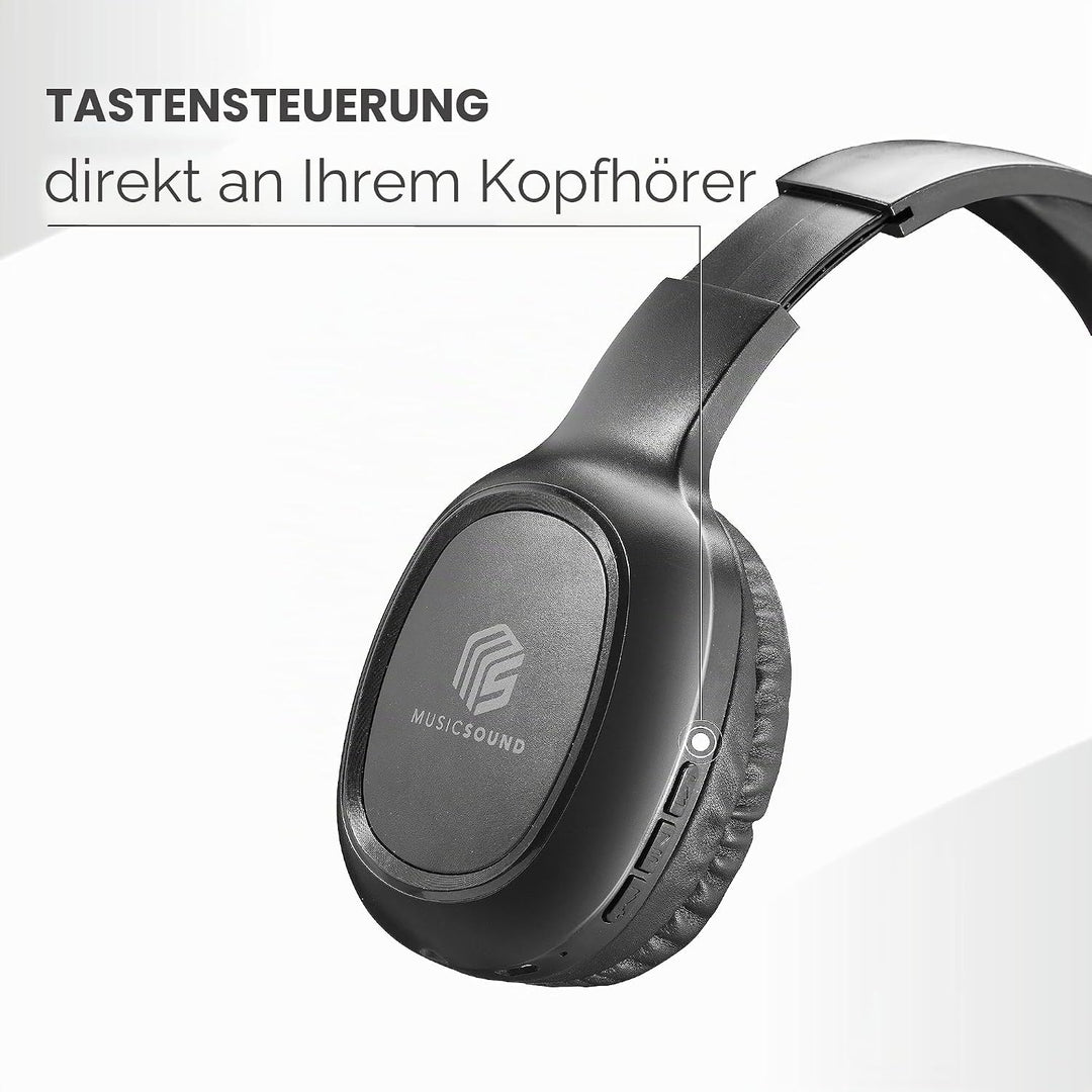 Music Sound | Bluetooth Kopfhörer Basic | Ohrmuschel-Bluetooth-Kopfhörer mit Ausziehbarem Kopfband –