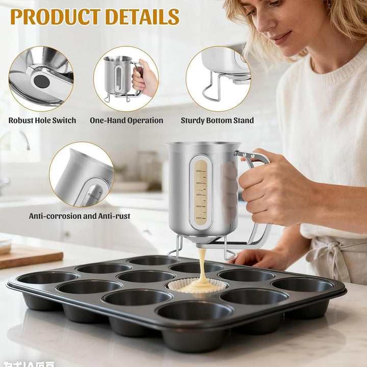 Edelstahl 30OZ Pfannkuchenteigspender mit Sichtfenster zum Backen Von Cupcakes, Muffins und Kuchen T
