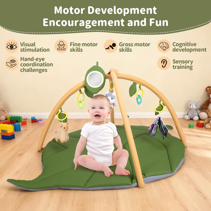 Spielbogen Baby, Krabbelmatte mit Spielbogen Blattförmig, Extra Weiche Baby Spieldecke 0-6-12-18 Mon