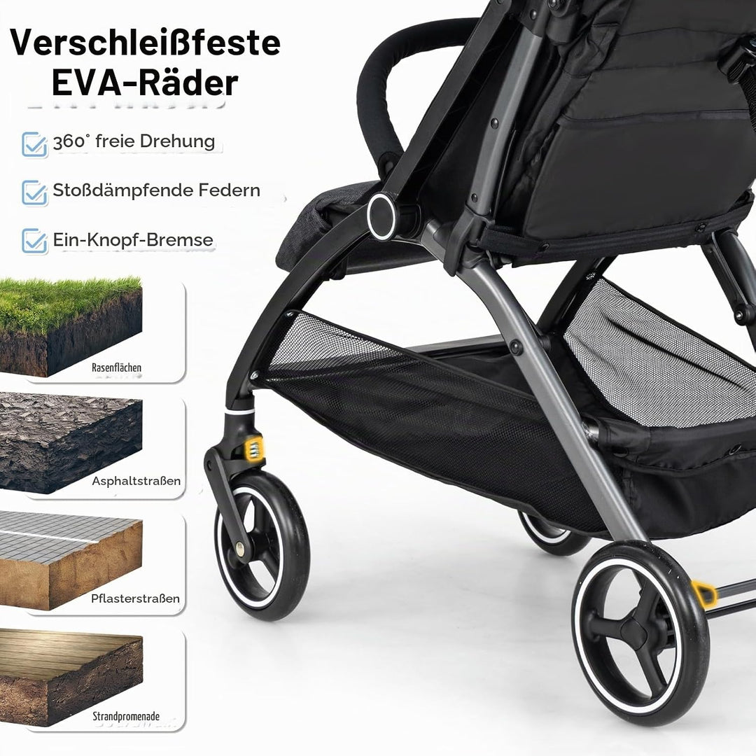 LIFEZEAL Faltbarer Kinderwagen mit neigbarer Rückenlehne, Kinderbuggy mit verstellbarem Sonnendach,