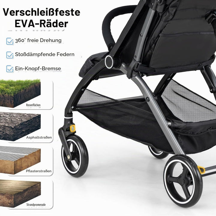 LIFEZEAL Faltbarer Kinderwagen mit neigbarer Rückenlehne, Kinderbuggy mit verstellbarem Sonnendach,