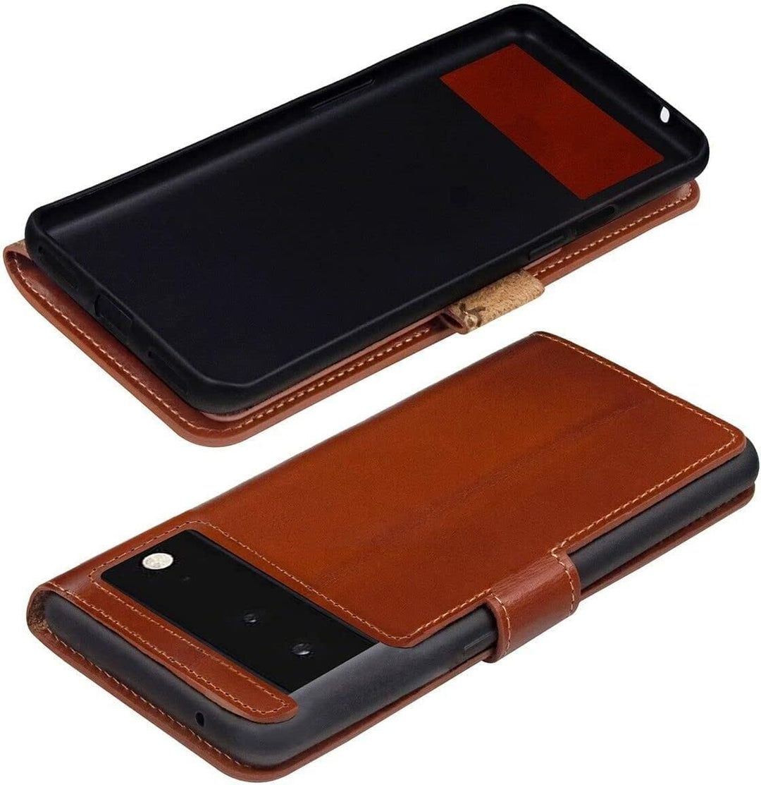 Suncase Book-Style Hülle kompatibel mit Google Pixel 7A 5G Leder Tasche (Slim-Fit) Lederhülle Handyt