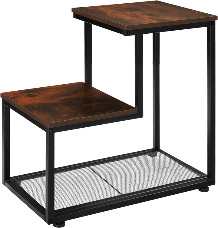 tectake Beistelltisch aus Holz und Metall, Industrial Design, Couchtisch mit 3 Ebenen, Gitterablage
