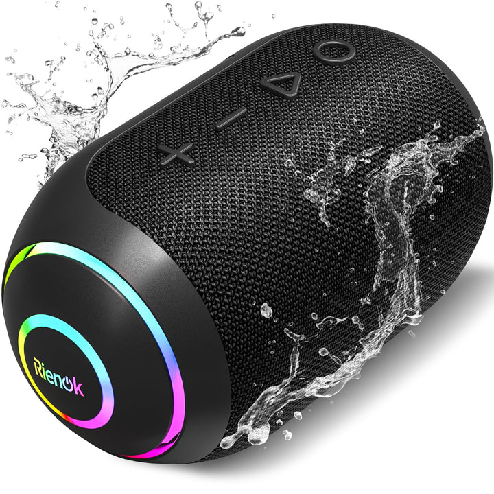 RIENOK Bluetooth Lautsprecher Musikbox mit LED-Licht Bluetooth 5.3 Klein Tragbar Stereo Kabellos Box