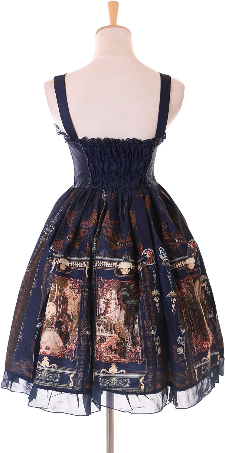 JSK-51-2 Blau Vintage Gemälde Retro Kleid Lolita Cosplay Kawaii Harajuku