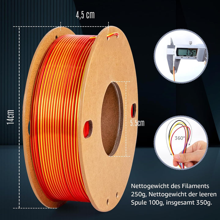 dikale Silk 3D Printing Filament PLA+ Tricolor und Dual Color 4-Pack Bundle, 1.75mm 3D Printing PLA