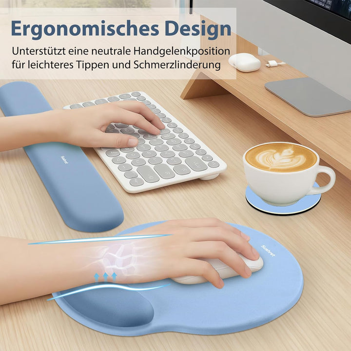 Sushret Mauspad & Tastatur Handballenauflage, 3-in-1 Ergonomisches Gel Memory Foam Handballenauflage