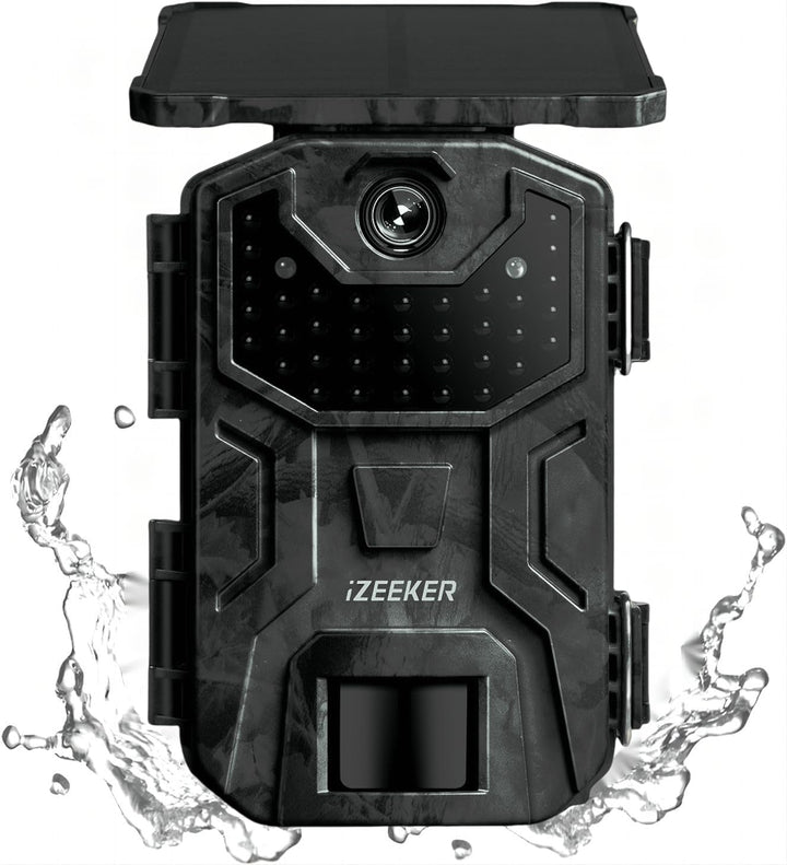 iZEEKER Solar Wildkamera, 2,7K/1520P 30fps 36MP Wildtierkamera mit 940 nm No Glow Infrarot LEDs, Wil