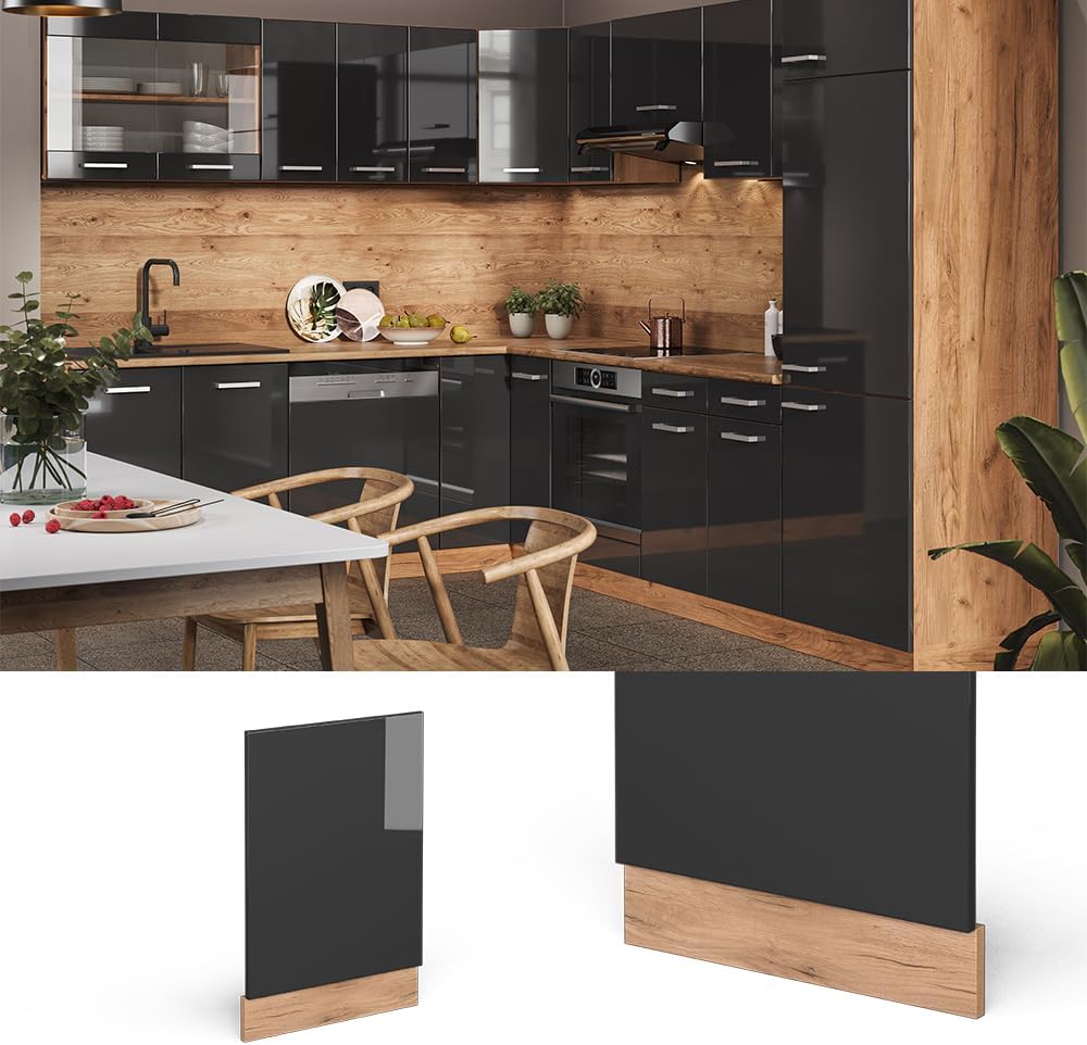 Vicco Frontblende R-Line, Anthrazit Hochglanz/Goldkraft Eiche, 45 cm ohne Arbeitsplatte Anthrazit Ho
