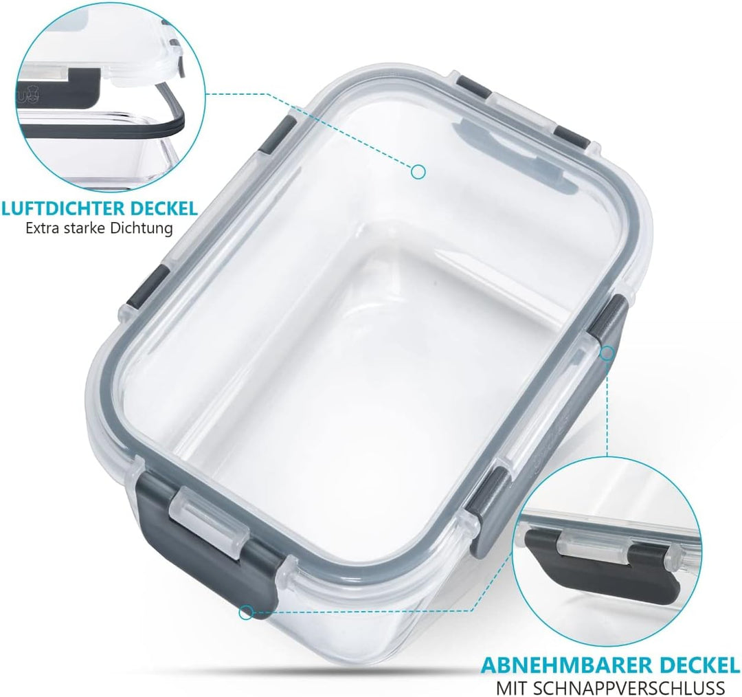 Igluu Meal Prep Glas Lebensmittel Frischhaltedosen 10 Stück, Lebensmittelbehälter Glas mit Schnappve
