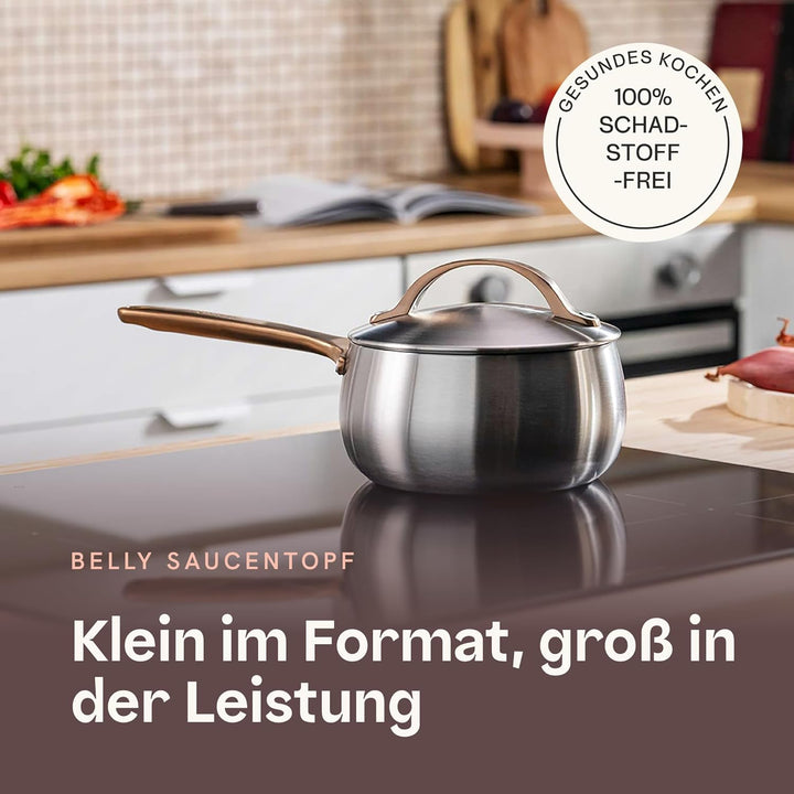 BergHOFF Home Kochtopf klein (16cm) – Stielkasserolle - Edelstahl Topf mit Deckel - Kochtopf für all