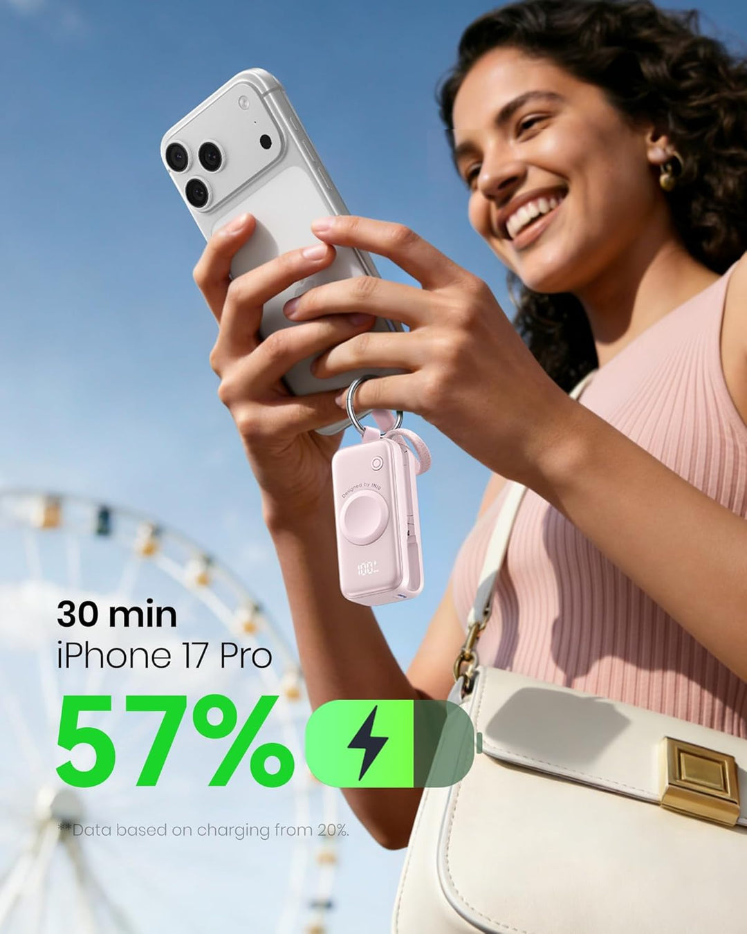 INIU Power Bank für Apple Watch, 5000mAh Powerbank mit eingebautem Kabel, Schlankes Reise Schlüssela