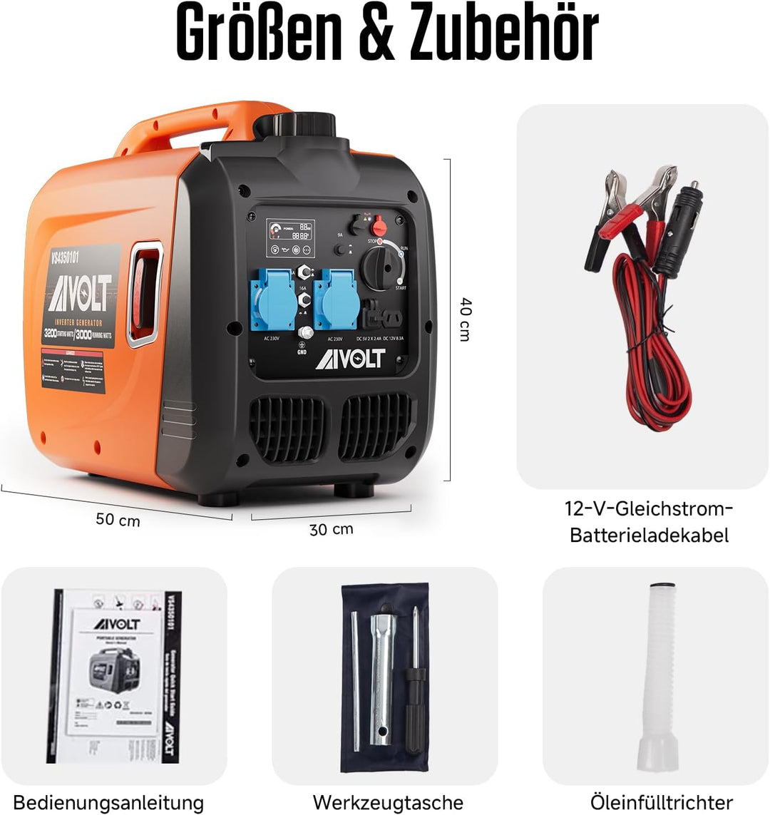 AIVOLT Inverter Stromerzeuger 3200 Watt Stromgenerator Notstromaggregat Benzin leise Stromaggregat f