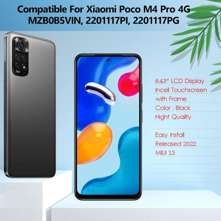 YHX-OU 6.43" Schwarz + Rahmen Display für Xiaomi Poco M4 Pro LCD Display Touchscreen Bildschirm Ersa