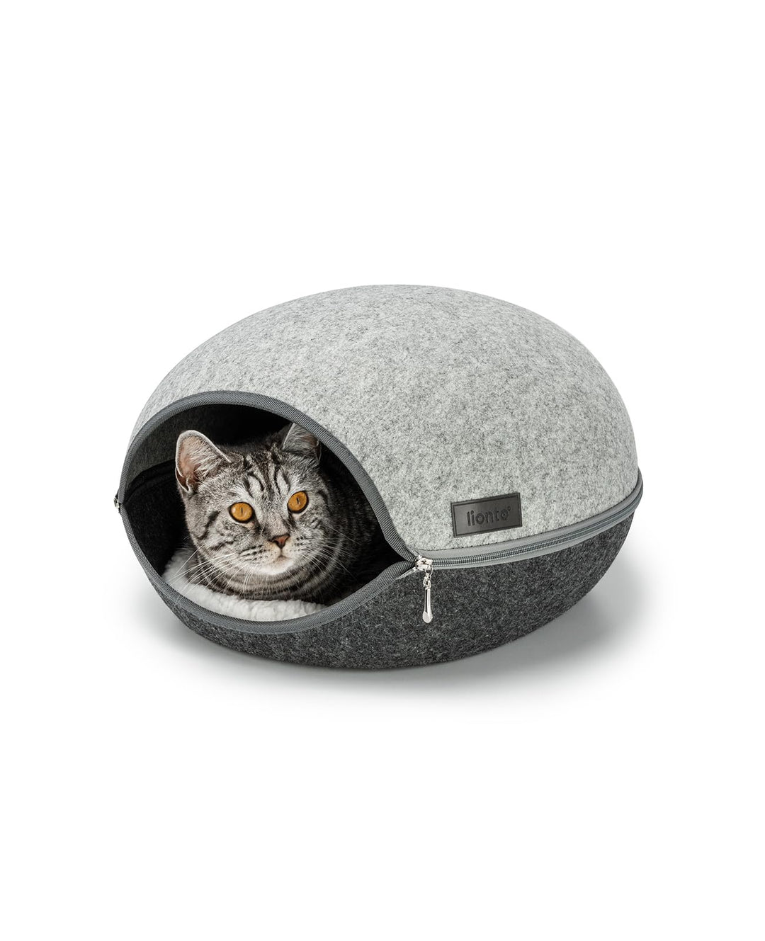 lionto Katzenhöhle aus robustem Filz, gemütliche Kuschelhöhle mit Reissverschluss für Katzen, 46x38x