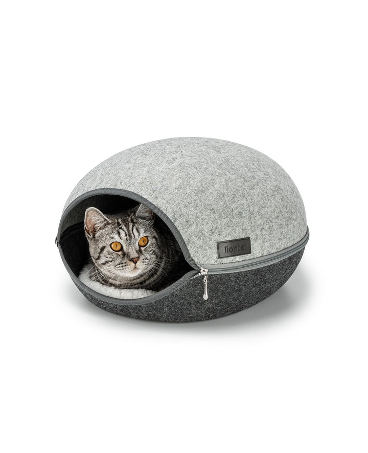 lionto Katzenhöhle aus robustem Filz, gemütliche Kuschelhöhle mit Reissverschluss für Katzen, 46x38x