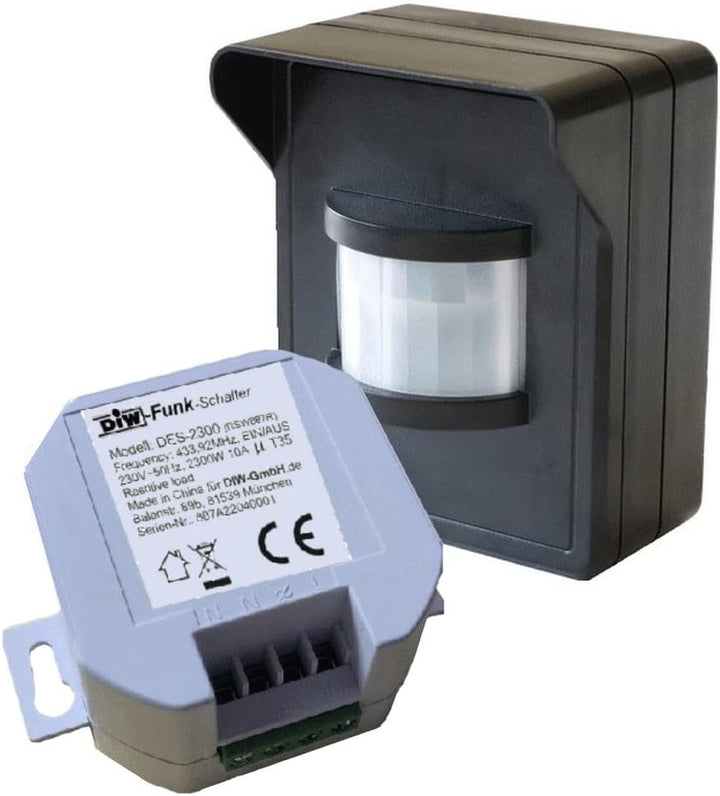 PD-545 DIW-FUNK Funk Bewegungsmelder IP44 im Set mit Funk-Einbau Empfänger 230V Funkschalter Lichtsc