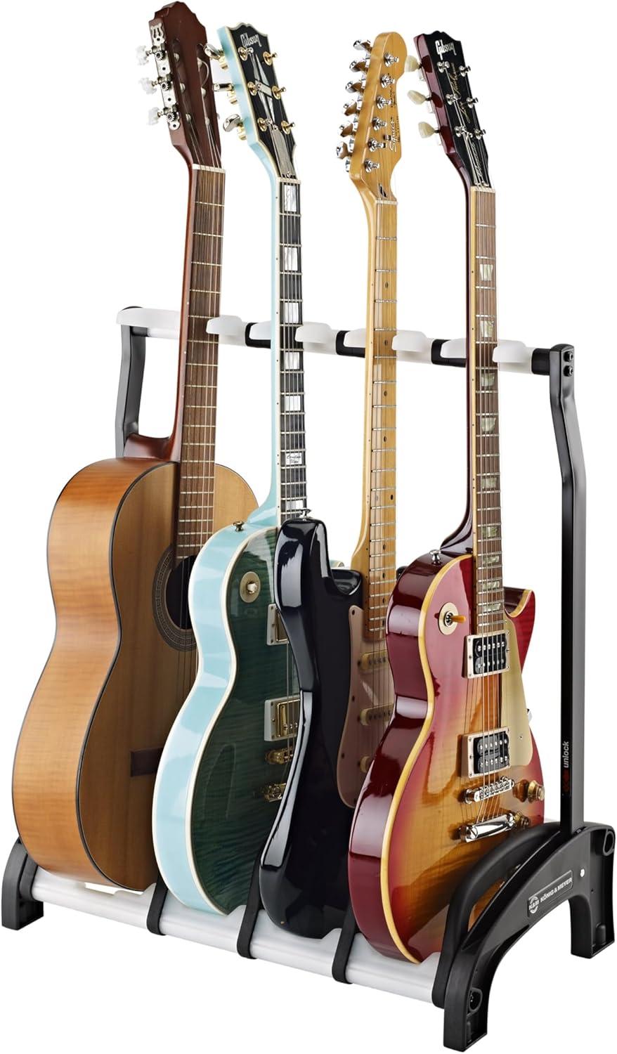K&M 17534 4-fach Gitarrenständer Guardian 3+1 Schwarz mit transluzenten Elementen - Für Nitrolack ge