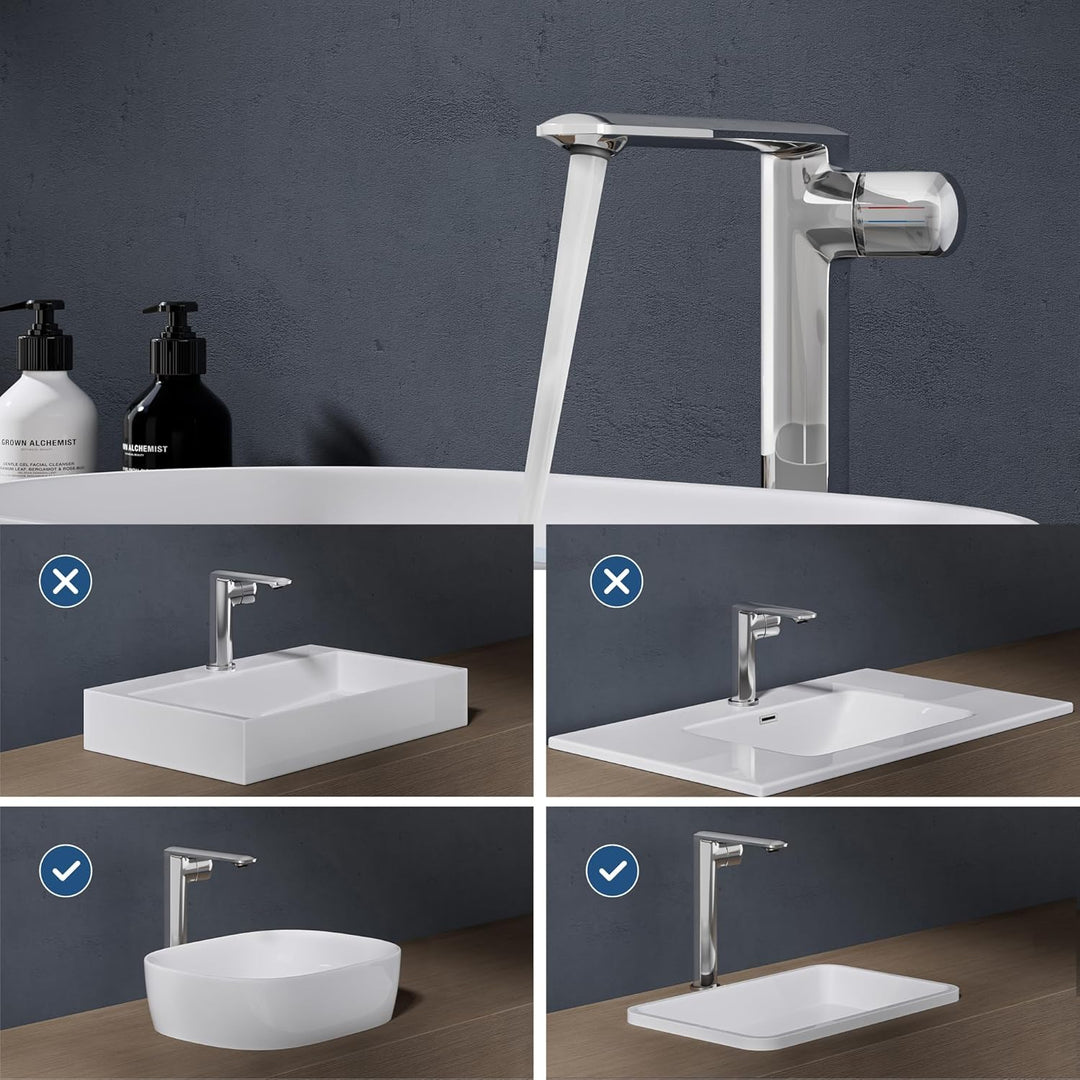 doporro Wasserhahn Bad Silber, Waschtischarmatur Hoch 259 mm Auslaufhöhe | Waschbecken Armaturen mit