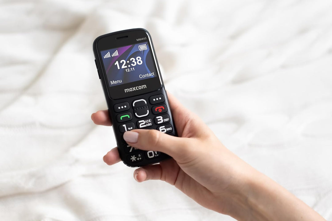 Maxcom MM443 Mobiltelefon für ältere Menschen, 4G, mit grossen Tasten und SOS-Taste, Ladestation, Du