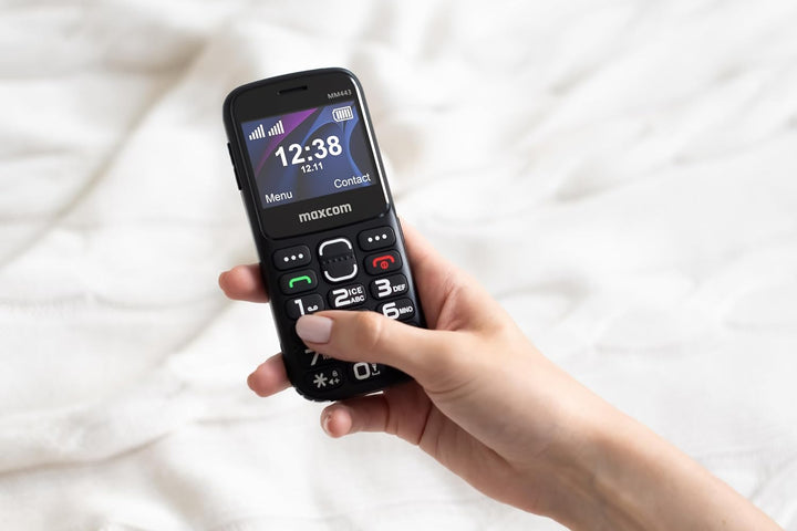 Maxcom MM443 Mobiltelefon für ältere Menschen, 4G, mit grossen Tasten und SOS-Taste, Ladestation, Du