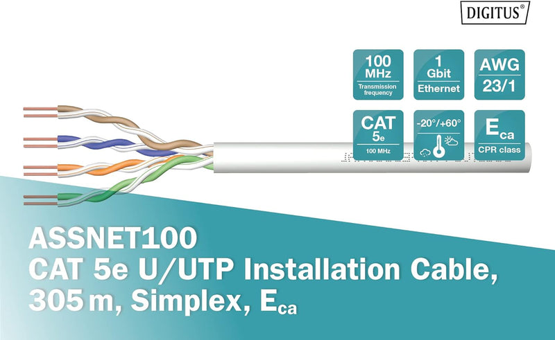 DIGITUS 305 m Cat 5e Netzwerkkabel - U-UTP Simplex - BauPVO Eca - PVC Mantel - 100 MHz CCA AWG 24/1