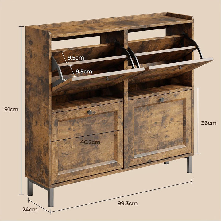 4-Klapp Ultra-Schmaler Holz Schuhschrank, Verstellbare Trennwände Schuhschrank für Enge Flure, Eingä
