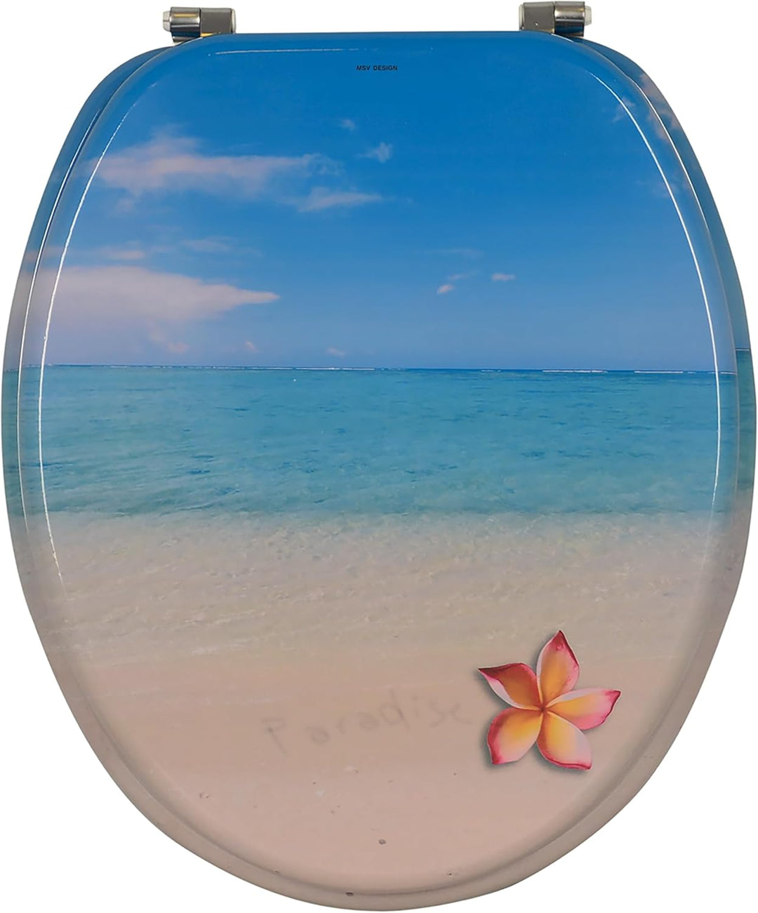 MSV 141255 WC Sitz Toilettendeckel MDF Holzkern „Paradise Design“ Scharniere aus Edelstahl, Paradise