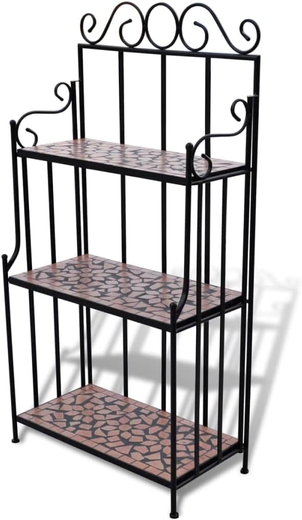 vidaXL Wandregal Mosaik Standregal Pflanzregal Garten Blumenregal Blumentreppe Terracotta und Schwar