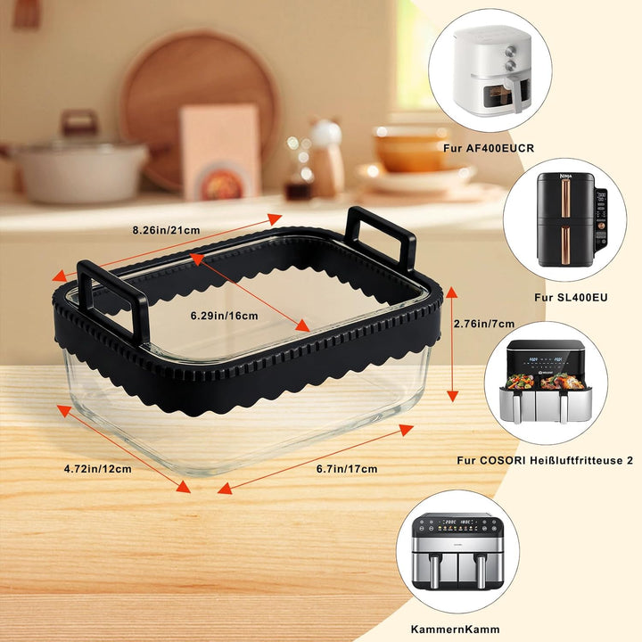 2 Stück Auflaufform Airfryer Zubehör für Ninja AF400EU/AF500EU/DZ400EU, Glas Airfryer Zubehör mit Si