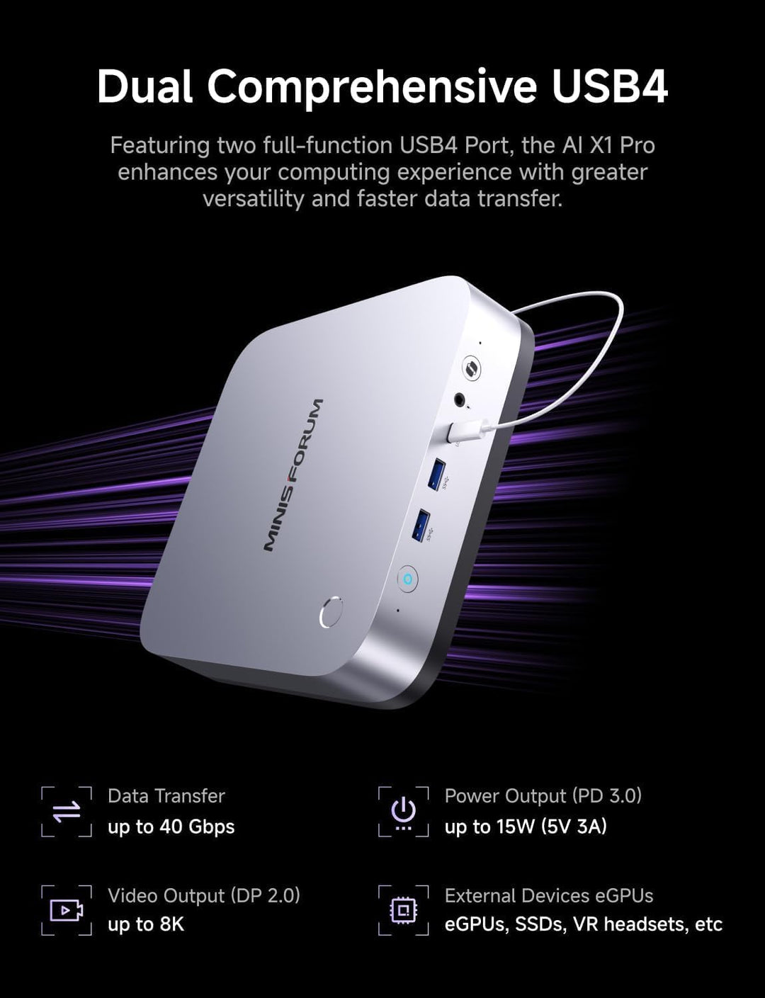 MINIS FORUM AI X1 Pro Mini PC, AMD Ryzen AI 9 HX 370 12-Core-Prozessor bis zu 5,1 GHz, AMD Radeon 89