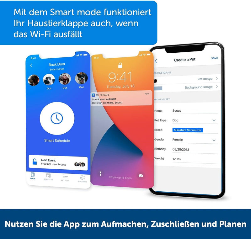 PetSafe SmartDoor Vernetzte Haustiertür, Per App steuerbar, Selektiver Zugang, Benutzerdefinierte Ze