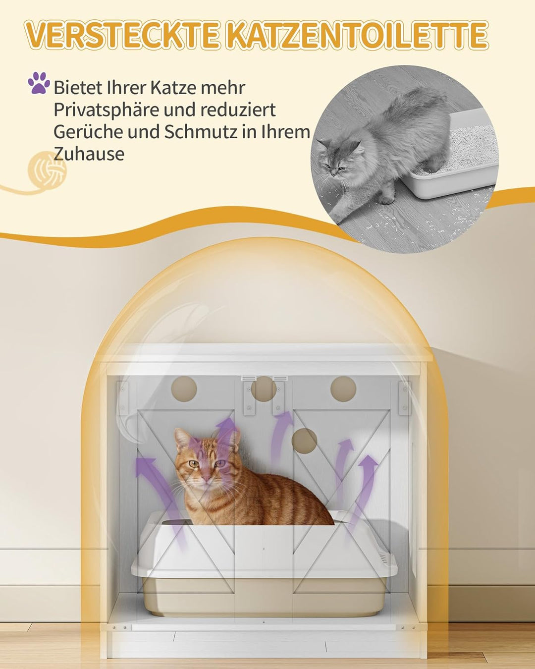 Hzuaneri Kratzbaum, Katzenbaum mit Katzenklo Schrank, Futterstation, 173 cm Hoch, mit Grosser Plattf
