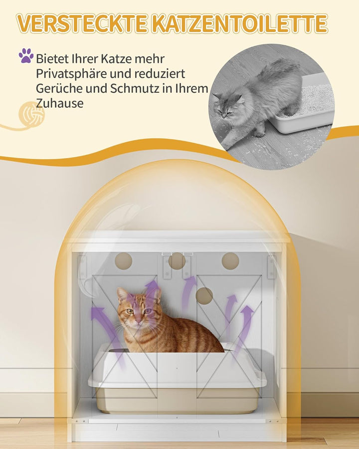 Hzuaneri Kratzbaum, Katzenbaum mit Katzenklo Schrank, Futterstation, 173 cm Hoch, mit Grosser Plattf