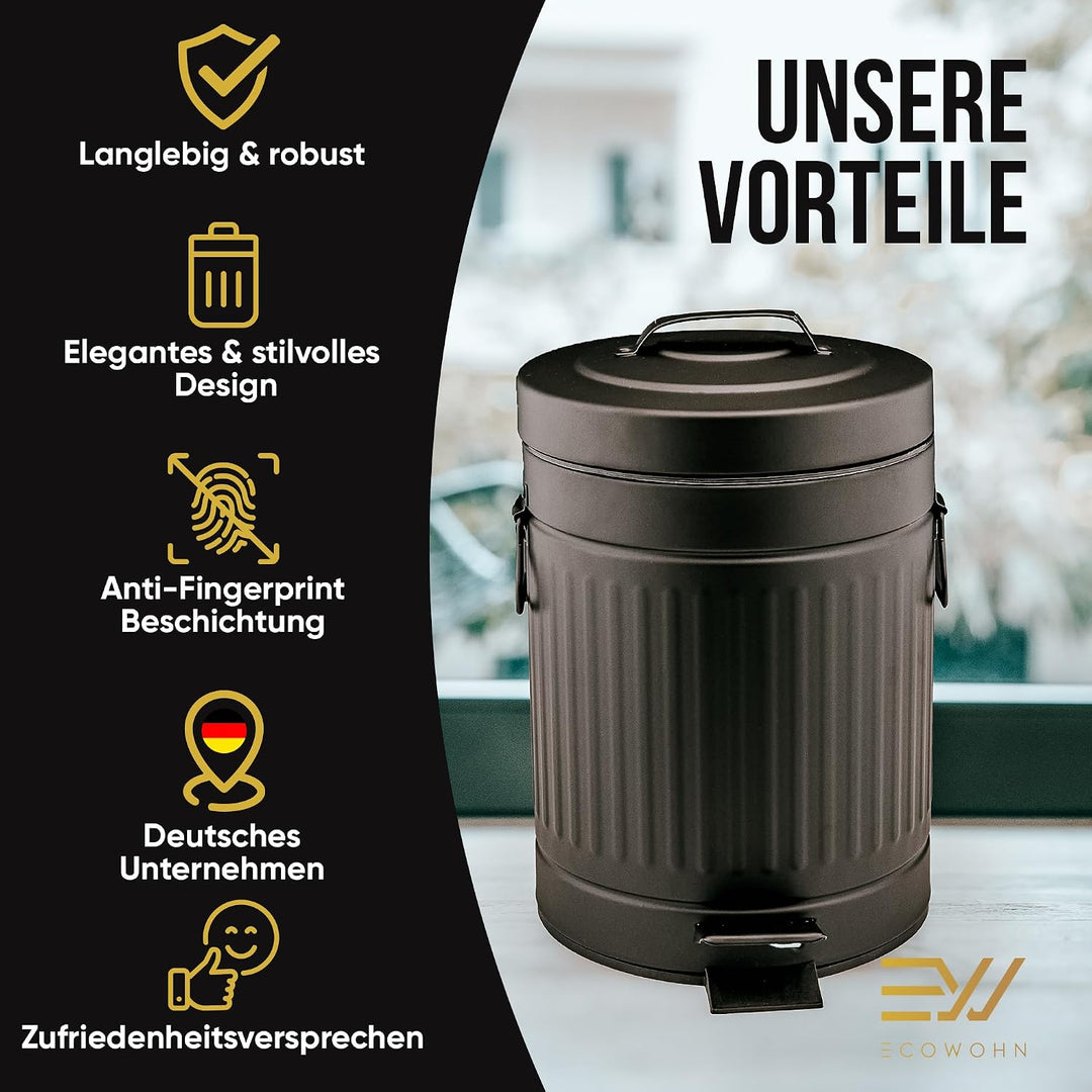 Mülleimer fürs Bad, Kosmetikeimer [Softclose, 5 Liter in Landhausstil] Kleiner Badmülleimer | Abfall