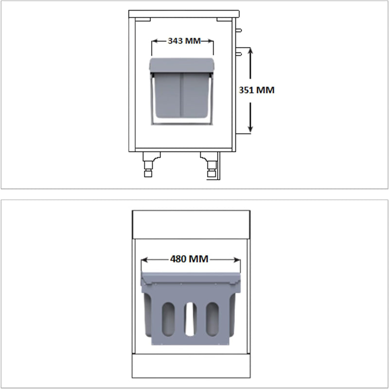 Relaxdays Einbaumülleimer Küche, Auszug, 3-fach Müllsystem Unterschrank, 15 & 8 Liter, Kunststoff, H