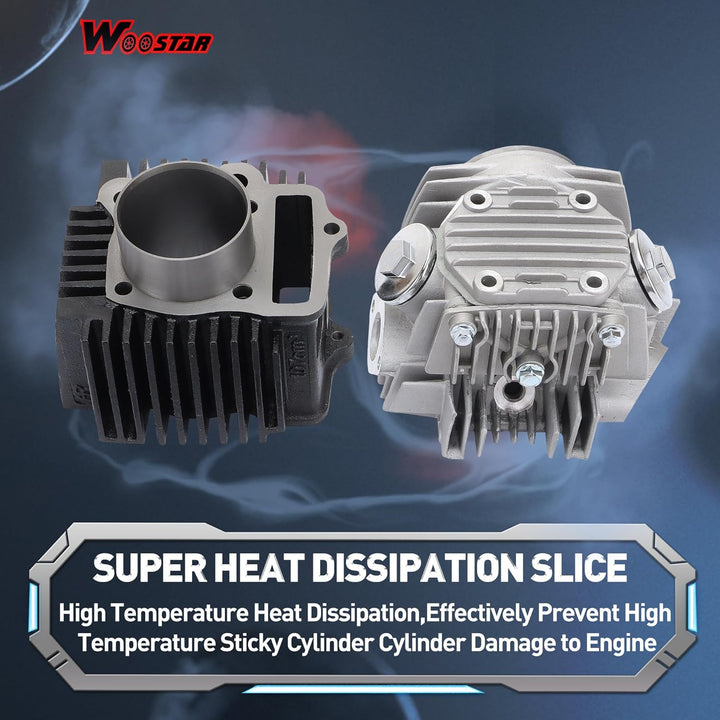 WOOSTAR 52,4 mm Big Bore Zylinder und Kopf 66mm Ventile mit Kolbenring Ersatz für 4-Takt 110ccm Chin