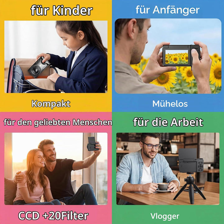 4K Digitalkamera 64MP Autofokus 3,0 Zoll 180°Klappbildschirm Wiederaufladbar Tragbar für Fotos&amp;Vlogs