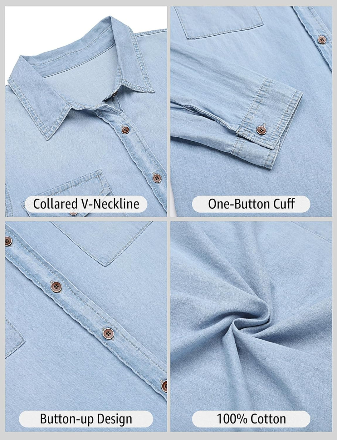 Roskiky Jeanshemd Damen Bluse Damen Western Hemden Tunika Damen Langarm Button Down Oberteile Damen