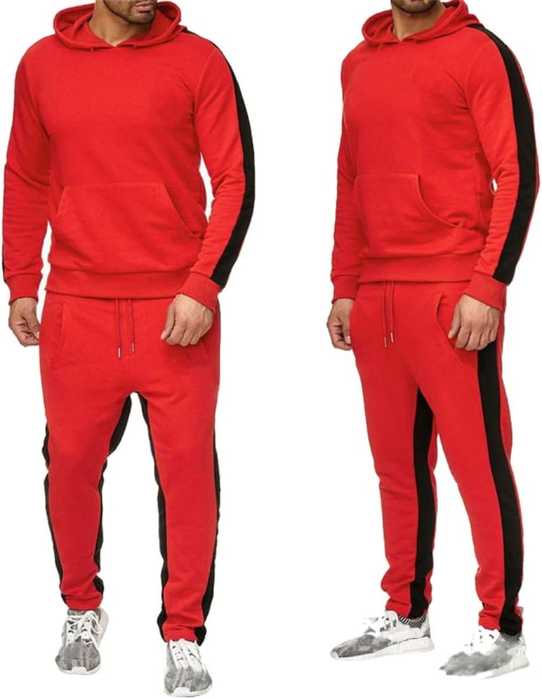 amropi Herren Trainingsanzug Jogginganzug Männer Kapuzenpullover und Jogginghose Sportanzug 6XL Rot,
