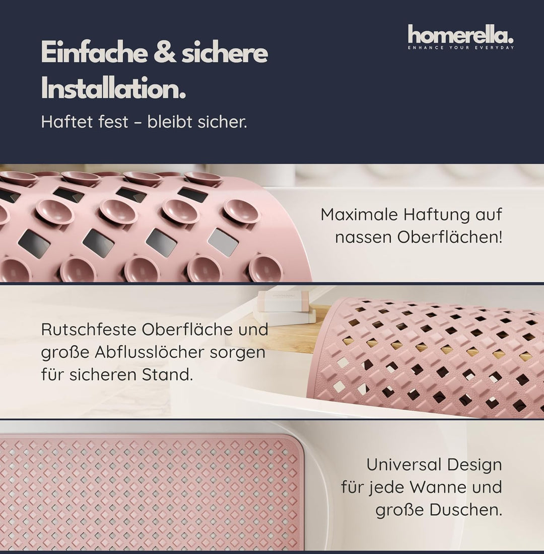 homerella® Badewannenmatte rutschfest 88x39cm, INKL. HAKEN, Rutschfeste Badematte BPA frei, Duschmat